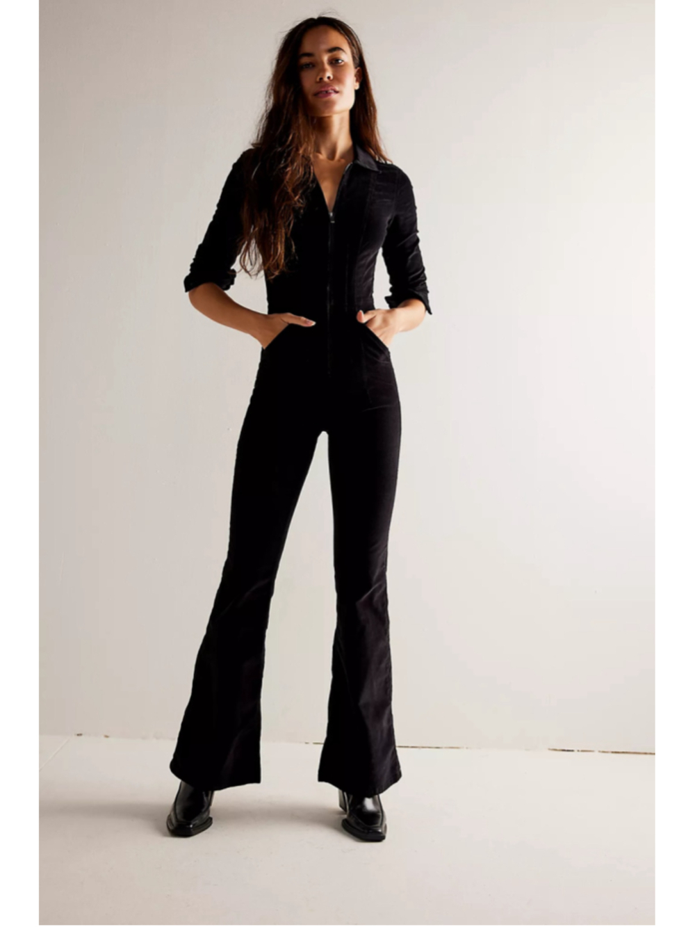 We The Free by Free People Jayde Corduroy Flare Jumpsuit in black Size XS